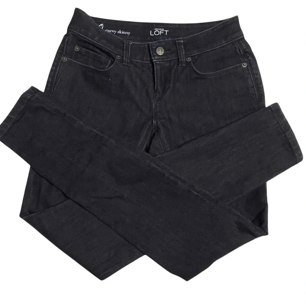 Ann Taylor Loft EUC jeans size 0 curvy skinny dark blue wash 5 pocket styling - Picture 10 of 13